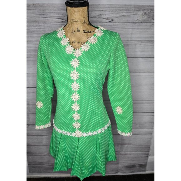 ❤️Vintage Mod 1960s Neon Green Flower Power Dress Groovy 70s - Picture 14 of 14